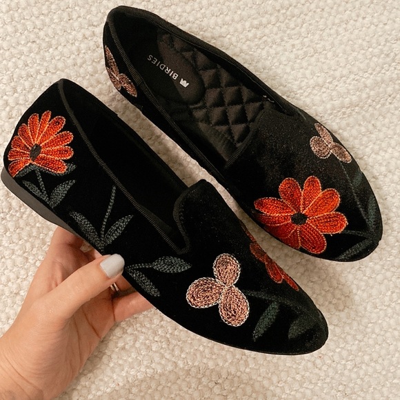 Birdies Shoes - Birdies Starling Embroidered Floral Faux Velvet Loafers 6